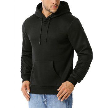 

Pintuck Detail Kangaroo Pocket Fleece Hoodie, Black