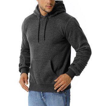 

Pintuck Detail Kangaroo Pocket Fleece Hoodie, Dark gray