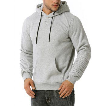 

Pintuck Detail Kangaroo Pocket Fleece Hoodie, Light gray