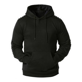 

Kangaroo Pocket Pintuck Detail Fleece Hoodie, Black