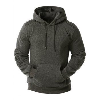 

Kangaroo Pocket Pintuck Detail Fleece Hoodie, Dark gray