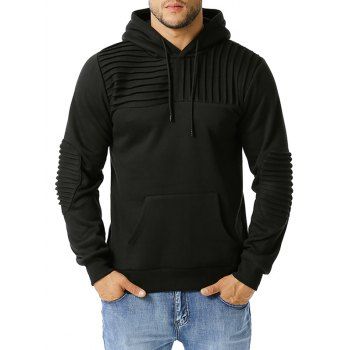 

Elbow Patch Pintuck Detail Fleece Hoodie, Black