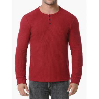 

Long Sleeve Ribbed Henley T-shirt, Red wine