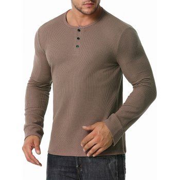 

Long Sleeve Ribbed Henley T-shirt, Coffee