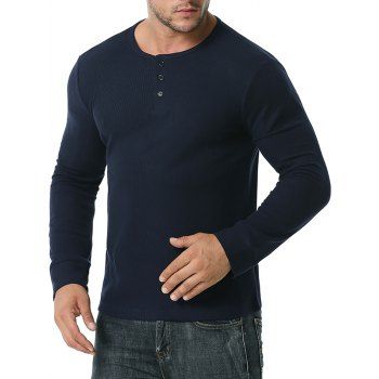 

Long Sleeve Ribbed Henley T-shirt, Cadetblue