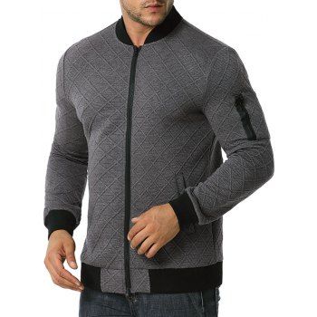

Zipper Pocket Grid Jacquard Jacket, Dark gray