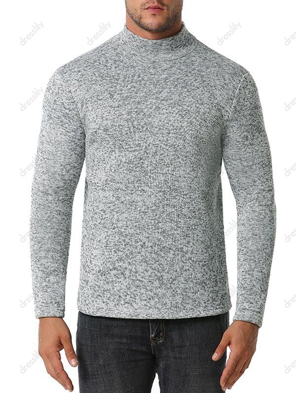 [33% OFF] 2021 Mock Neck Long Sleeve Fleece T-shirt In LIGHT GRAY ...