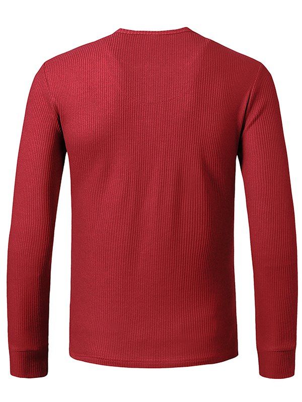 [33% OFF] 2021 Long Sleeve Ribbed Henley T-shirt In RED WINE | DressLily