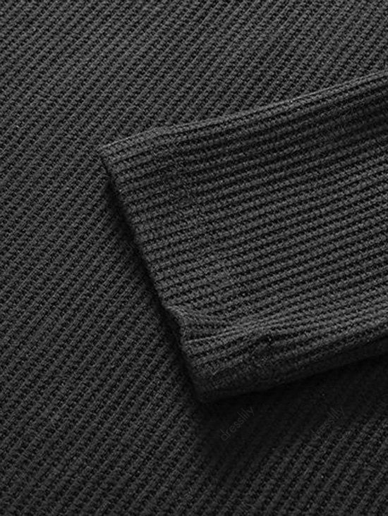 T-shirt Boutonné Jacquard à Col Rond à Manches Longues - Noir M