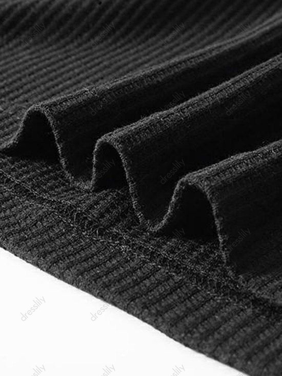 T-shirt Boutonné Jacquard à Col Rond à Manches Longues - Noir M