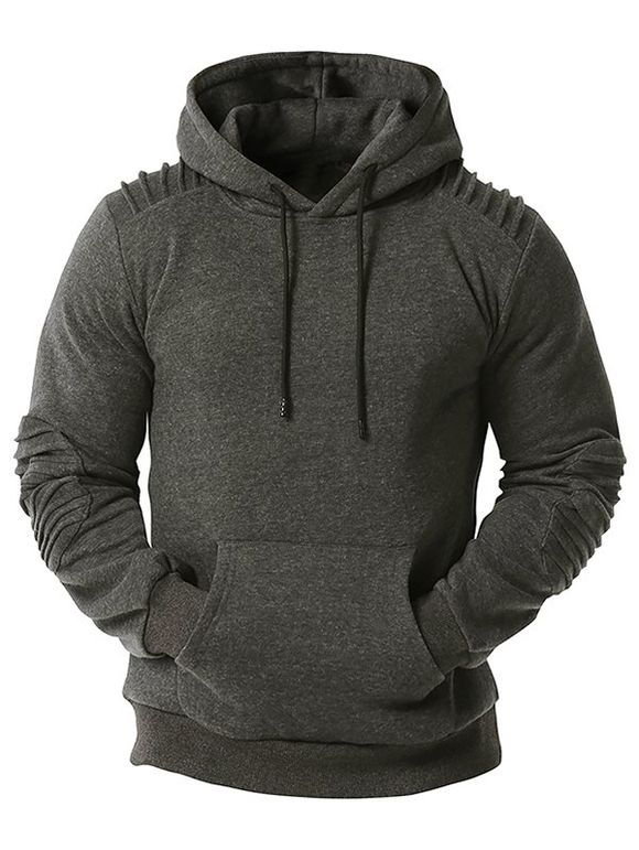 Sweat à Capuche Pull-over Plissé Détaillé avec Poche Kangourou en Laine - Gris Foncé M