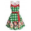 Robe de Noël à Bretelle Croisée Chat à Carreaux de Grande Taille - Vert 4X
