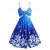 Christmas Snowflake Print Ombre Color O Ring Dress - BLUE M