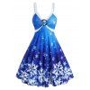 Robe Bague en O avec Imprimé Flocon de Neige en Couleur Ombrée - Bleu 2XL