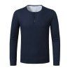 Long Sleeve Ribbed Henley T-shirt - CADETBLUE XXL