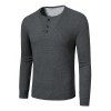 Long Sleeve Ribbed Henley T-shirt - DARK GRAY XXL