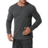 Long Sleeve Ribbed Henley T-shirt - BLACK L