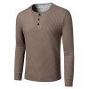 Long Sleeve Ribbed Henley T-shirt - COFFEE XXL