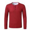 T-shirt Henley Côtelé à Manches Longues - Rouge Vineux XL