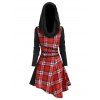 Plaid Grommet Foldover Asymmetrical Dress - RED S