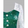 Christmas Snowflake Lace Insert Mock Button T Shirt - DEEP GREEN XXXL