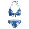 Maillot de Bain Bikini Rayé Noué Fleur à Côté Trois Pièces - Bleu S