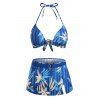 Maillot de Bain Bikini Rayé Noué Fleur à Côté Trois Pièces - Bleu 2XL
