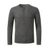Jacquard Button Round Collar Long Sleeve T-shirt - DARK GRAY XL