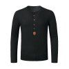 Jacquard Button Round Collar Long Sleeve T-shirt - BLACK M