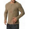 Jacquard Button Round Collar Long Sleeve T-shirt - DARK GRAY XL