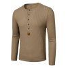 Jacquard Button Round Collar Long Sleeve T-shirt - COFFEE XXL