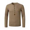 Jacquard Button Round Collar Long Sleeve T-shirt - COFFEE XXL
