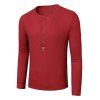 Jacquard Button Round Collar Long Sleeve T-shirt - RED WINE S