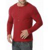 Jacquard Button Round Collar Long Sleeve T-shirt - RED WINE XXL