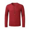 Jacquard Button Round Collar Long Sleeve T-shirt - RED WINE XXL