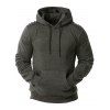 Sweat à Capuche Pull-over Plissé Détaillé avec Poche Kangourou en Laine - Gris Foncé XXXL
