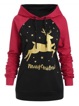 Plus Size Raglan Sleeve Christmas Elk Print Hoodie