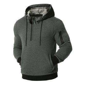 

Zipper Pocket Half Zip Drawstring Hoodie, Dark gray