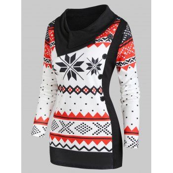 

Christmas Snowflake Knitted Turn Down Collar Top, Multicolor