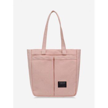 

Letter Label Canvas Pockets Tote Bag, Pig pink