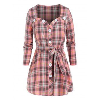 

Plus Size Plaid Button Front Belted Blouse, Pink