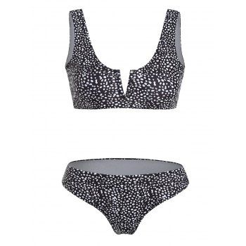 

V Wired Dalmatian Print Padded Bikini Set, Black