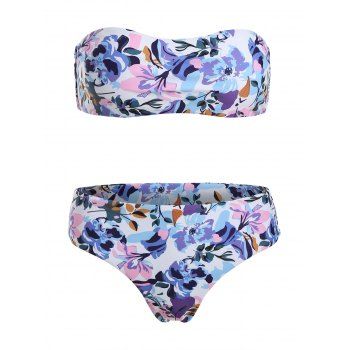 

Flower Print Padded Bandeau Bikini Set, Multicolor