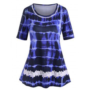 

Plus Size Tie Dye Lace Crochet T Shirt, Blue