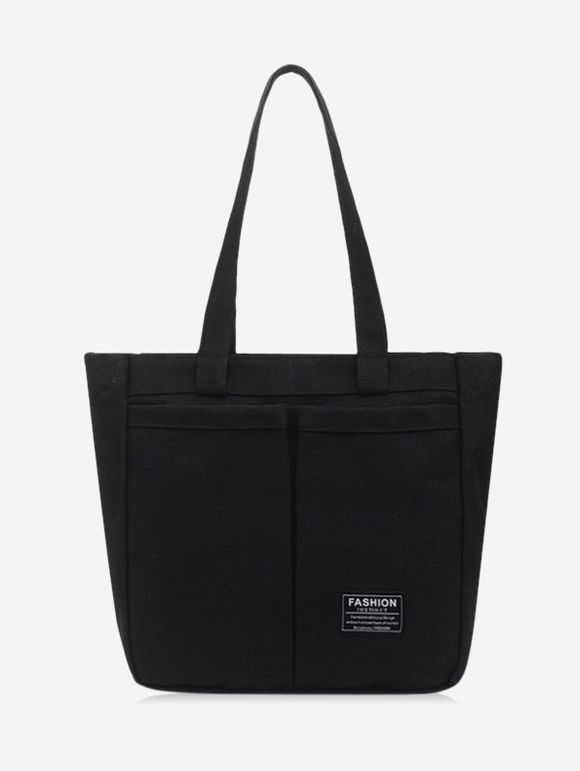 Sac Fourre-tout Lettre Label avec Poches en Canevas - Noir 