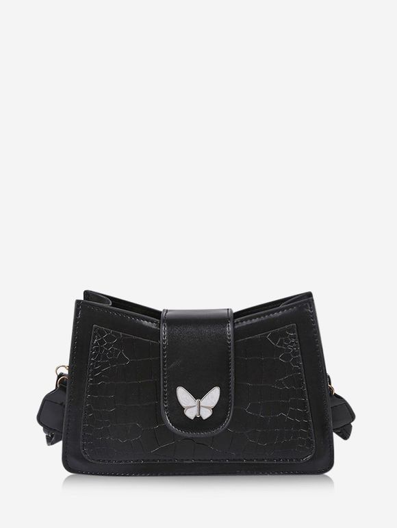 Sac à Bandoulière Texturé Motif de Papillon en Couleur Unie - Noir 