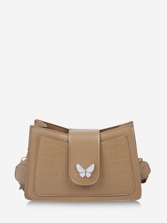 Sac à Bandoulière Texturé Motif de Papillon en Couleur Unie - Kaki Léger 