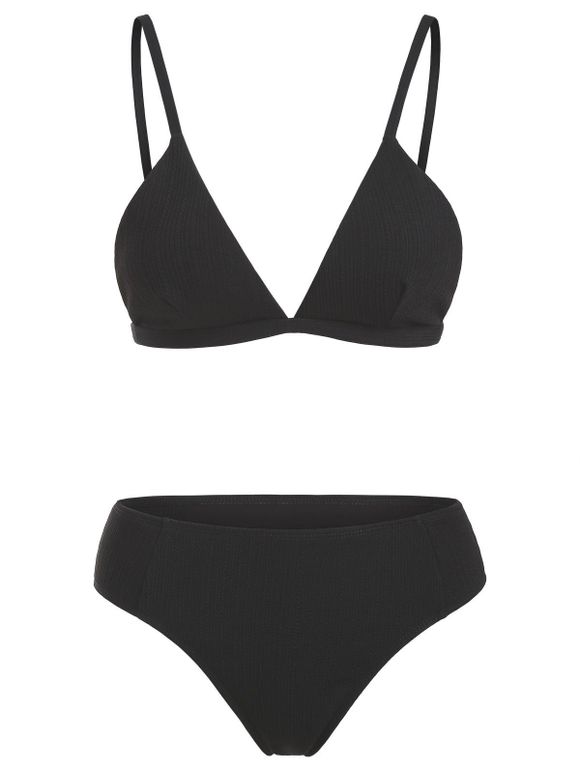 Maillot de Bain Bikini Réversible Côtelé Texturé - Noir XL