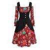 Ensemble de Haut de Noël Imprimé à Epaule Dénudée de Grande Taille et de Haut - Rouge foncé 3X