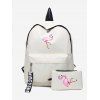 Ensemble de Sac à Dos Stylo à Imprimé Flamant en Canevas 2 Pièces - Blanc Lait 